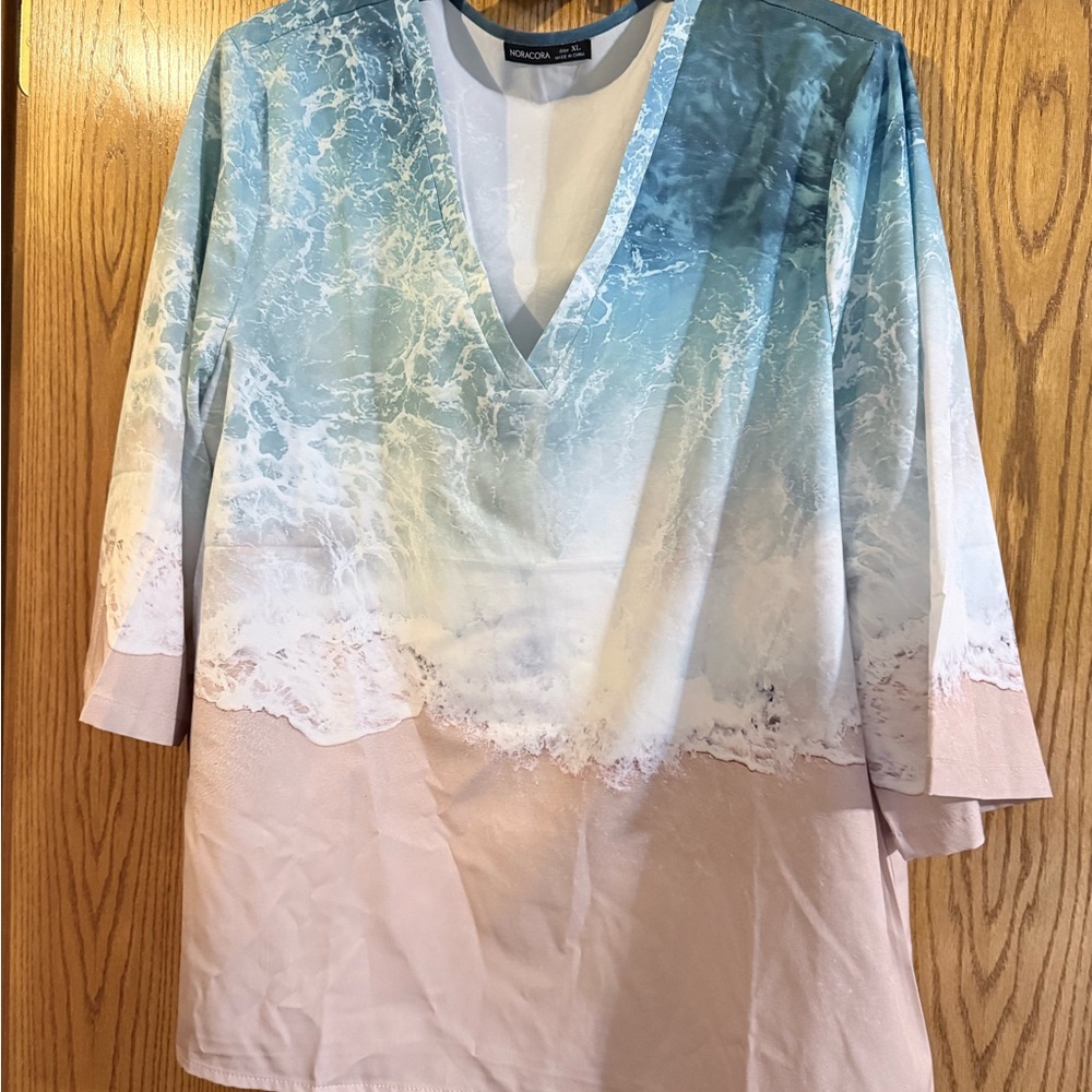Nic+Zoe Seafoam Ombre V-Neck Tunic Blouse